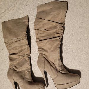 Tan Suede High Heel Boots